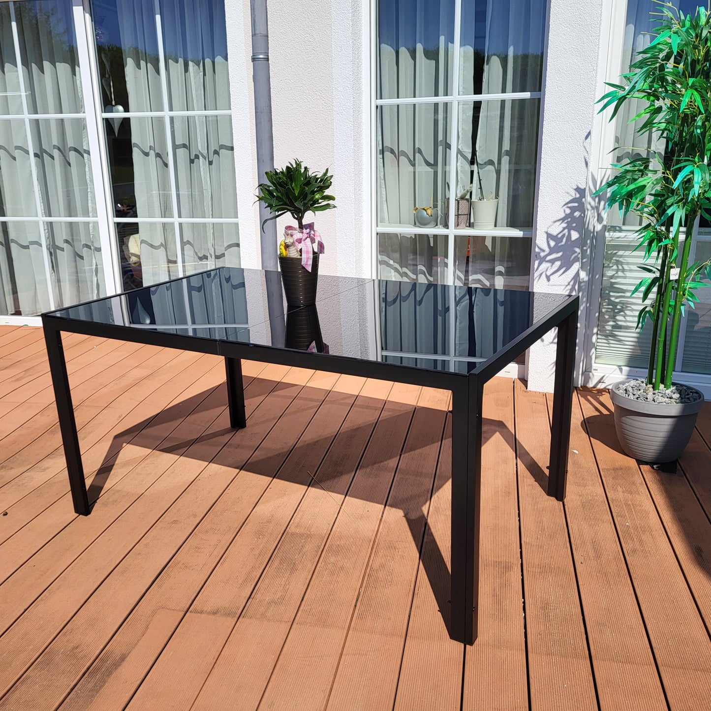 150cm Gartentisch POETTO Glastisch ESG Glasplatte Esstisch Tisch Aluminium