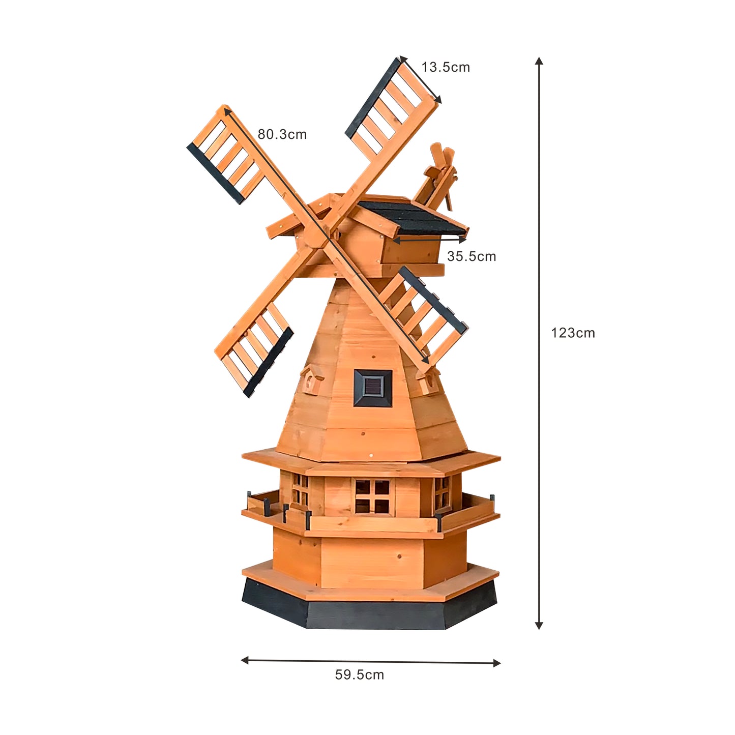 XXL Windmühle 123cm DON QUIXOTE Höhe aus Holz Terrasse Garten Wind Mühle Deko