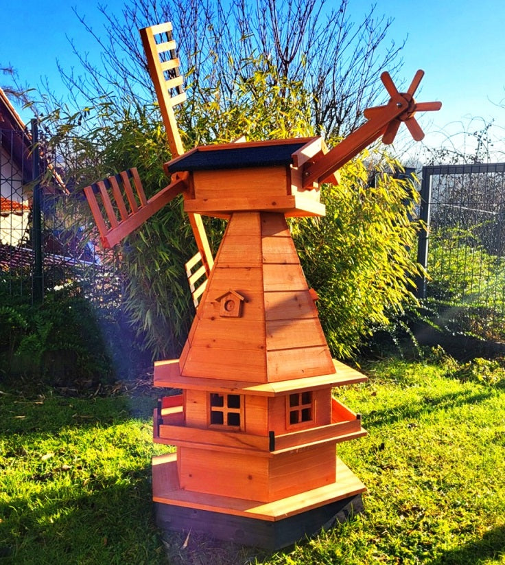 XXL Windmühle 123cm DON QUIXOTE Höhe aus Holz Terrasse Garten Wind Mühle Deko