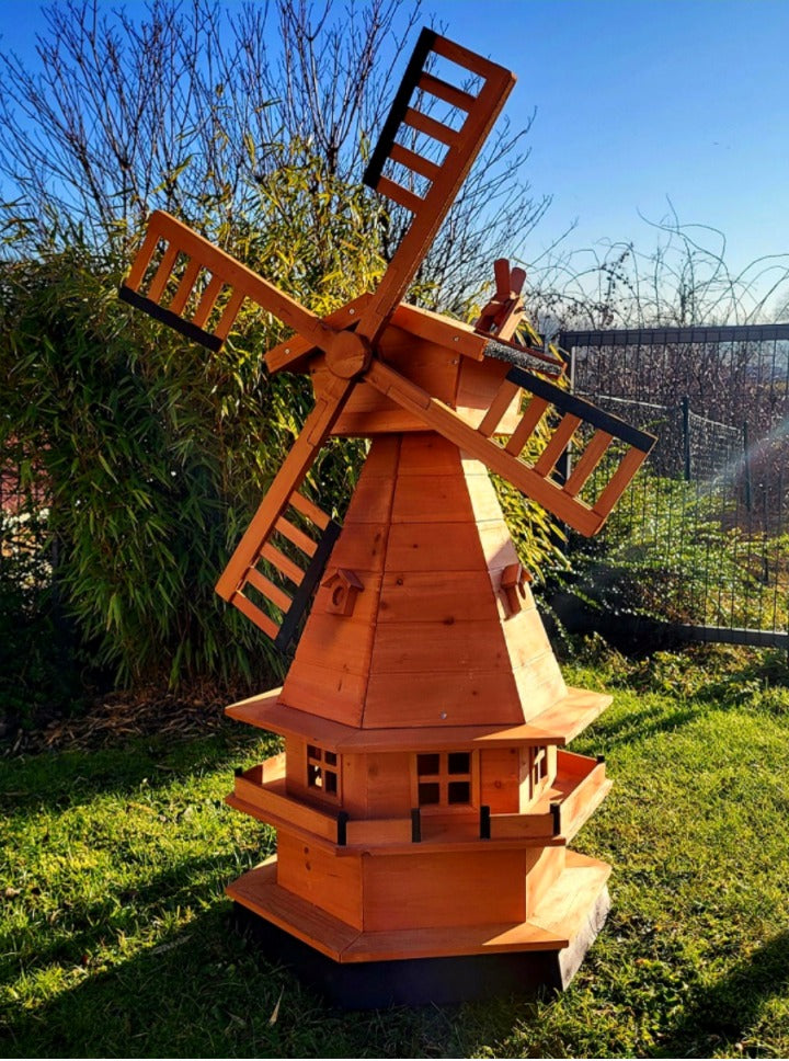 XXL Windmühle 123cm DON QUIXOTE Höhe aus Holz Terrasse Garten Wind Mühle Deko