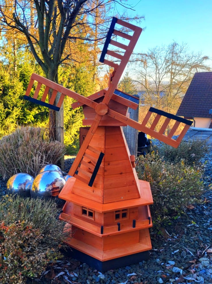 XXL Windmühle 123cm DON QUIXOTE Höhe aus Holz Terrasse Garten Wind Mühle Deko