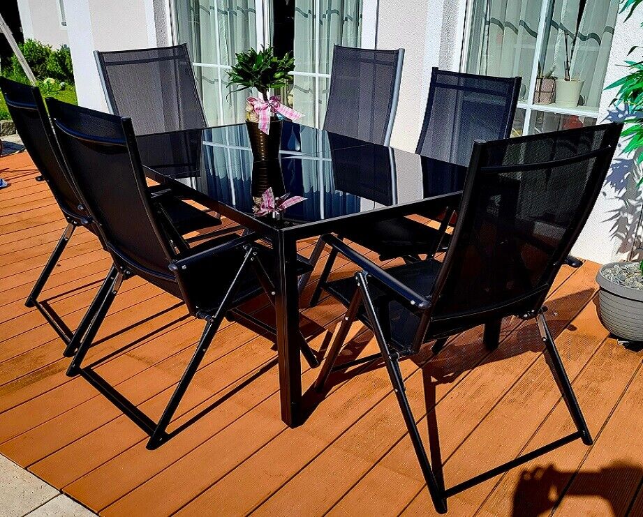 Sitzgruppe POETTO 6 Personen Aluminium Gartenmöbel Tisch Stühle Terrasse Stuhl