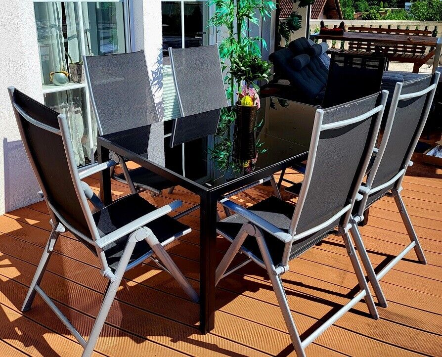 Sitzgruppe POETTO 6 Personen Aluminium Gartenmöbel Tisch Stühle Terrasse Stuhl